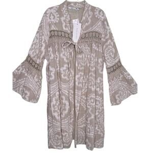 KAKTUS Beige 100% Cotton Cardigan Duster Top One Tie Made in Italy Medium